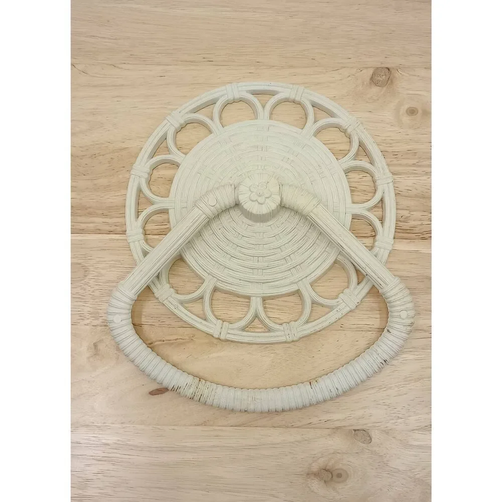 Vintage homeco interiors, wall hanging towel rack , plastic ,white faux wicker